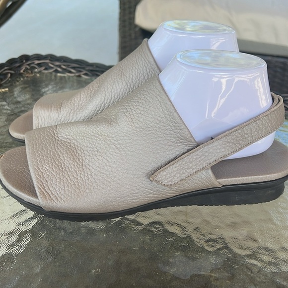 Arche France Gray Leather Peep Toe Slingback Sandals 40 US 9 Comfort Minimalist - Picture 3 of 10